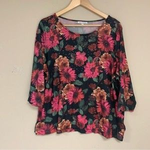 Floral Pattern Blouse Women’s 1X Loose Flowy Shirt Gems by Emily Daniels
